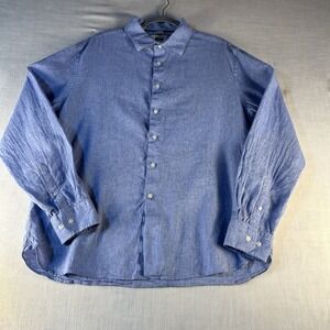 Joseph Abboud Button Up Shirt Mens XL Blue Linen Long Sleeve Spread Collar‎